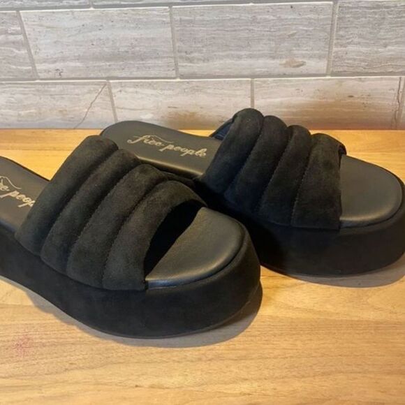 Free People Almost Paradise Black Platform Sandals EU 37 US 7 - Picture 1 of 9
